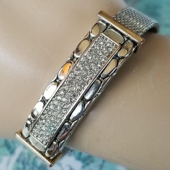 Vintage Buckle Bracelet Metal Mesh Pave Rhinestones Adjustable Band - Picture 9 of 16